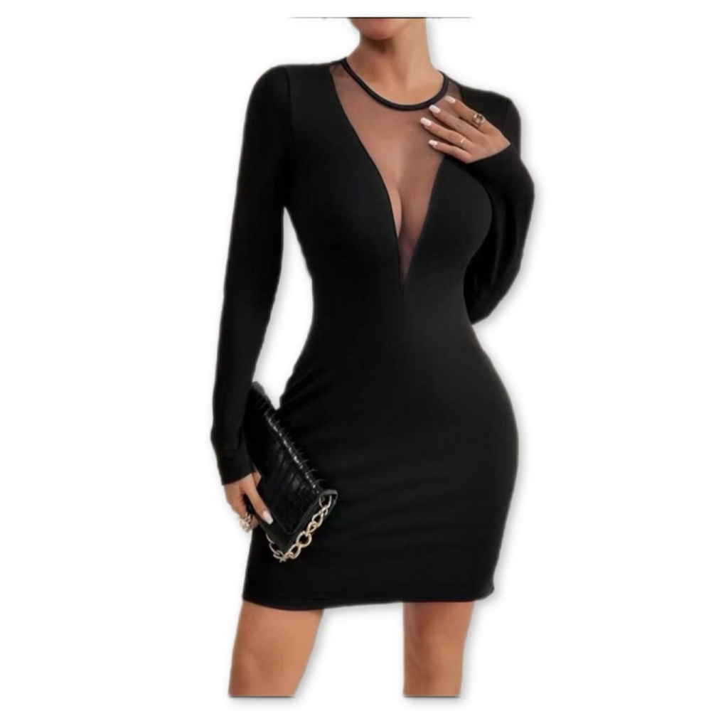 Elegant Black Long Sleeve BodyCon Dress